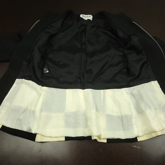 Moschery Wool Gold‎ Zip Front Peplum Jacket Vintage 1980s USA Blazer Black White - Picture 3 of 8